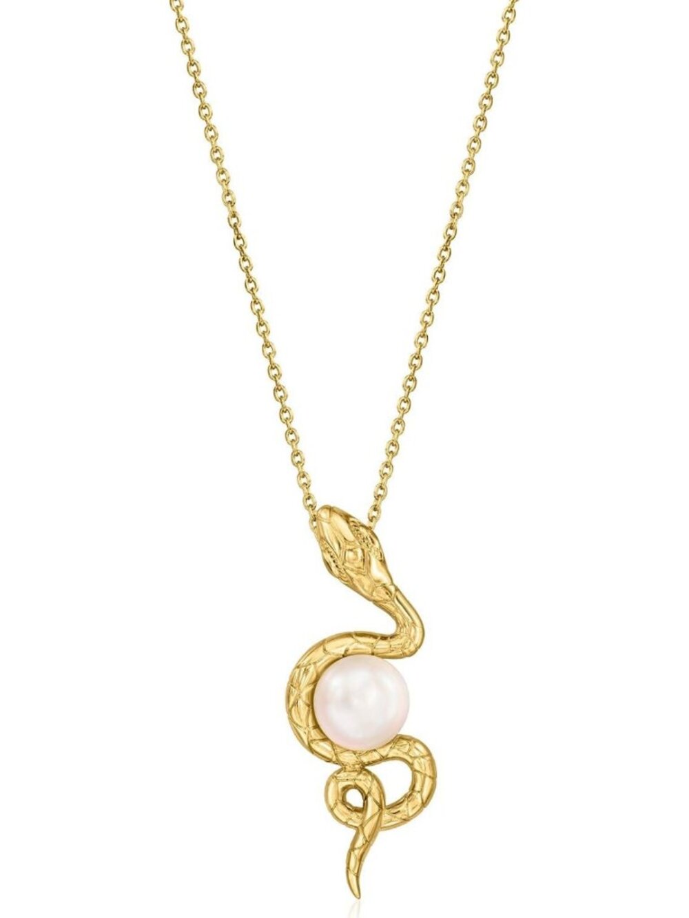 Elegant 8-8.5mm Cultured Pearl Snake Pendant Necklace in 18k Gold Over Sterling